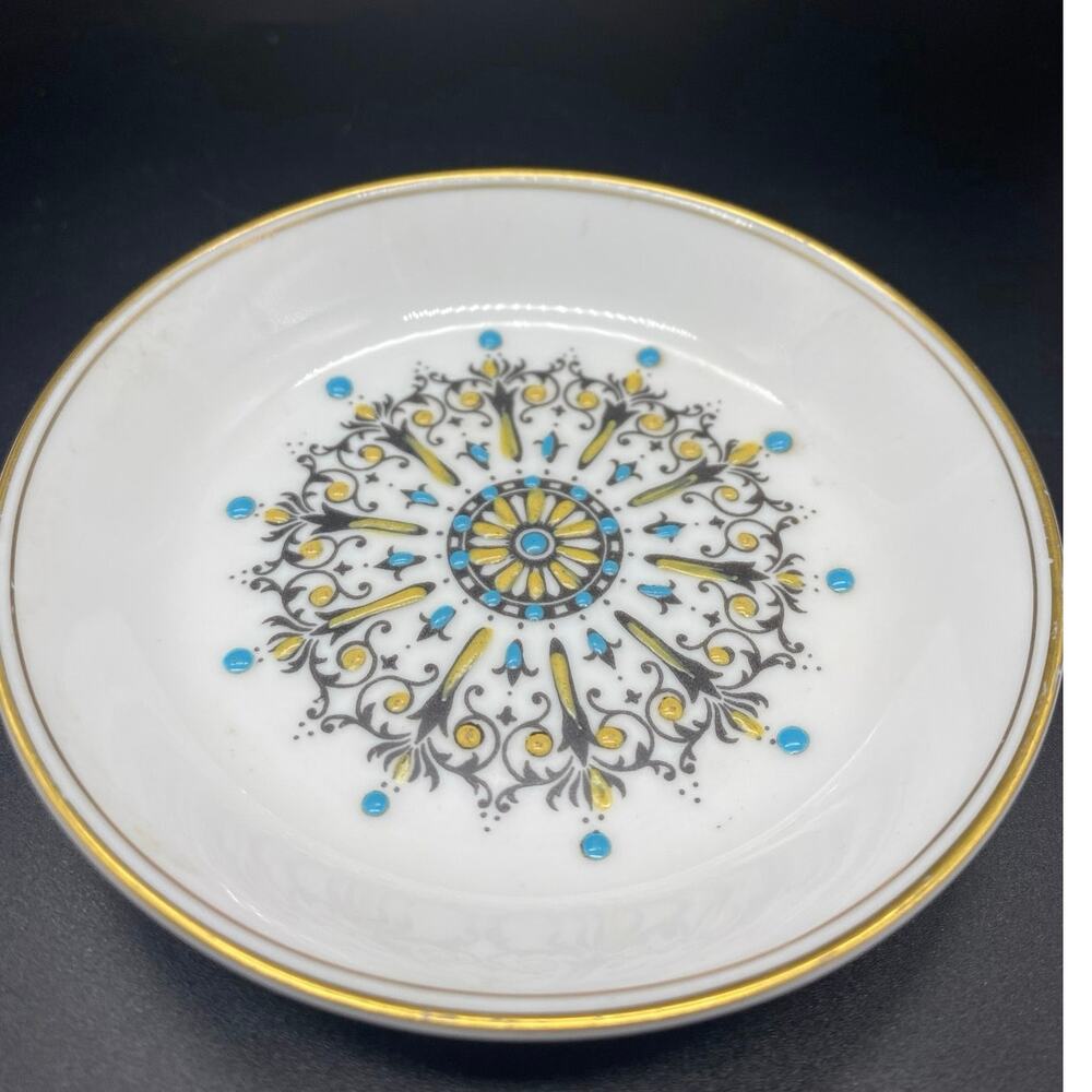 Vintage Royal Worcester Porcelain Trinket Dish w/ Blue & Red Enamel Design